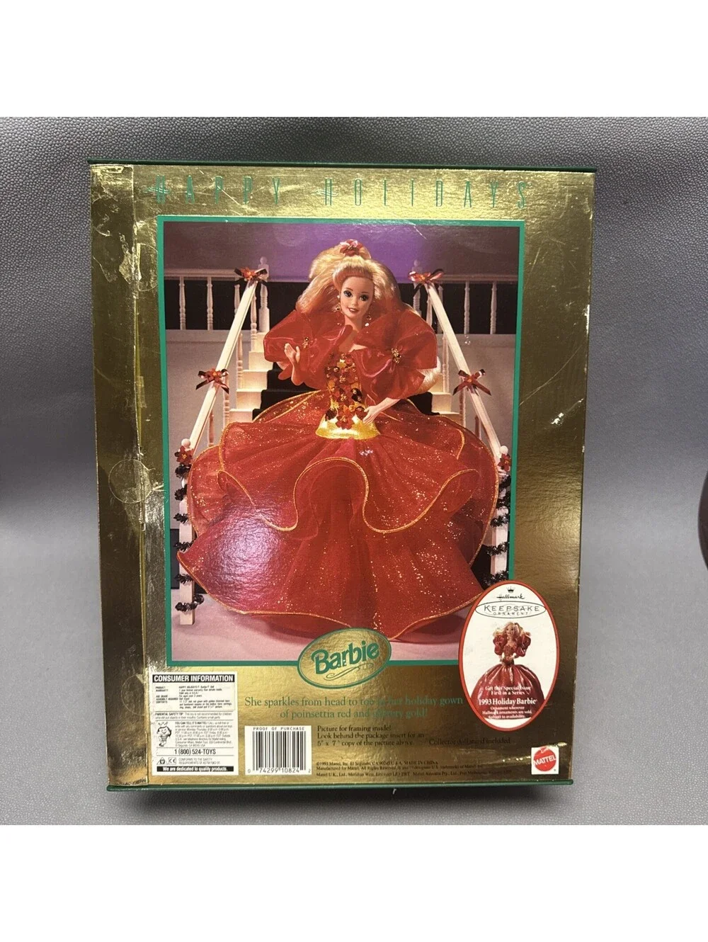 Barbie Happy Holidays 1992 Special Edition 10824 Red Gown Poinsettia Lot Of 2